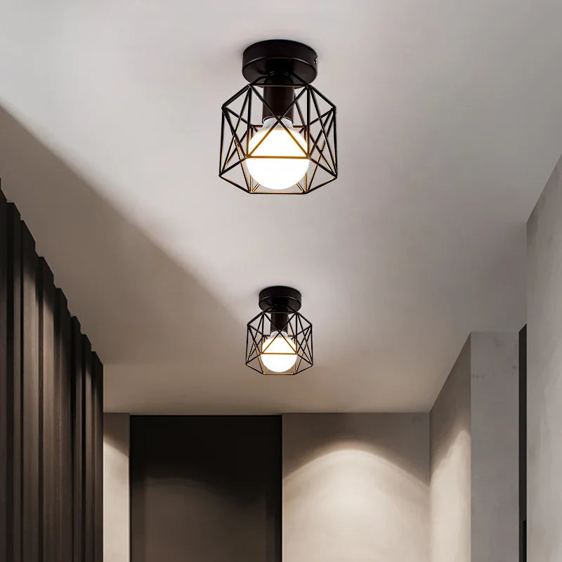 Vintage Industrial Retro Loft Metal Ceiling Lamp Shade Modern Ceiling Light for Aisle Indoor Cage Chandelier Lighting Fixures