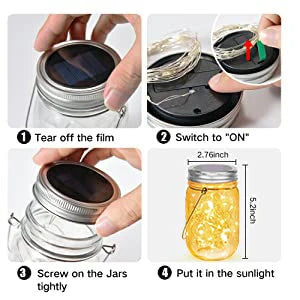 Mason Jar Solar Lights Waterproof Fairy Lights Solar Lanterns for Patio Garden Balcony Decor
