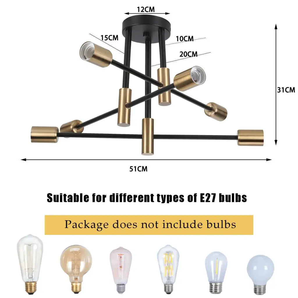 Industrial LED Ceiling Light Retro Loft Wrought Iron Ceiling Lamp Chandelier for Bedroom Living Room Indoor Lighting Fixture E27