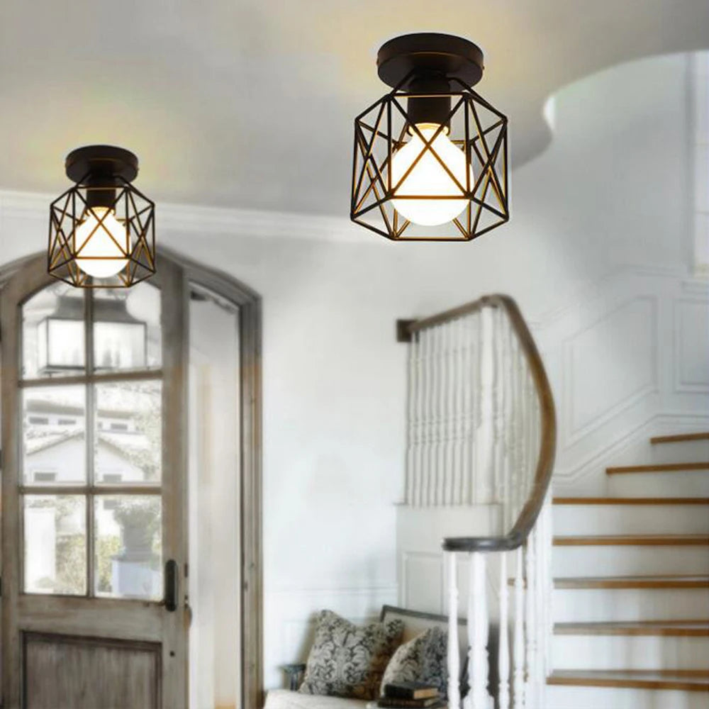 Vintage Industrial Retro Loft Metal Ceiling Lamp Shade Modern Ceiling Light for Aisle Indoor Cage Chandelier Lighting Fixures