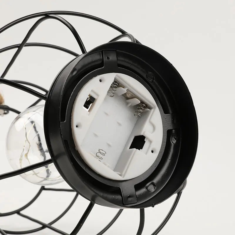 RTS 8.5" Cage Bulb Lantern Bedside Lamp Battery Powered Cordless Accent Light with Warm White Fairy Lights LED Edison Bulb Lamp