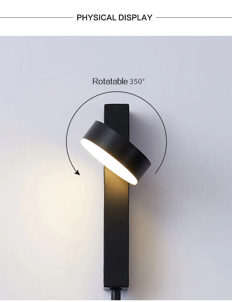 Led indoor wall lamps rotation dimming switch led wall light modern stai wall deco wall sconce livingroom golden led luminaire