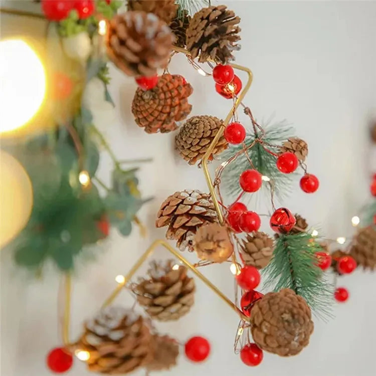 2M 20Leds Garland With fairy Lights Pine Cone Berries Indoor and Outdoor Christmas Tree Lights Winter Holiday New Year Decor