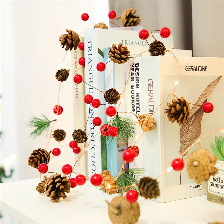 Battery Powered 2m Christmas Copper Wire Pine Cones LED Lights for Home Christmas Garland Tree Bedroom Fairy Lights Holiday