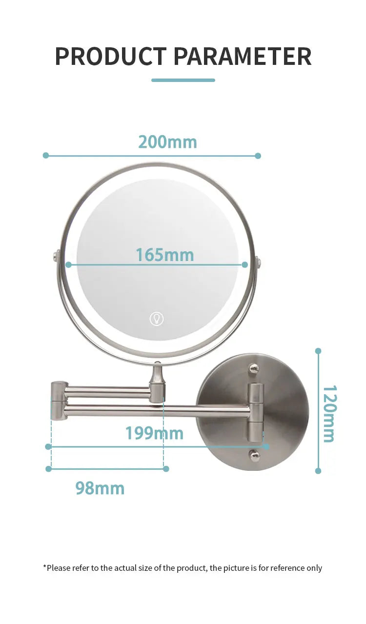 8 Inch Wall Mounted Bathroom Mirror Adjustable LED Makeup Mirror 10X Magnifying Touch Vanity Cosmetic Mirrors with Light