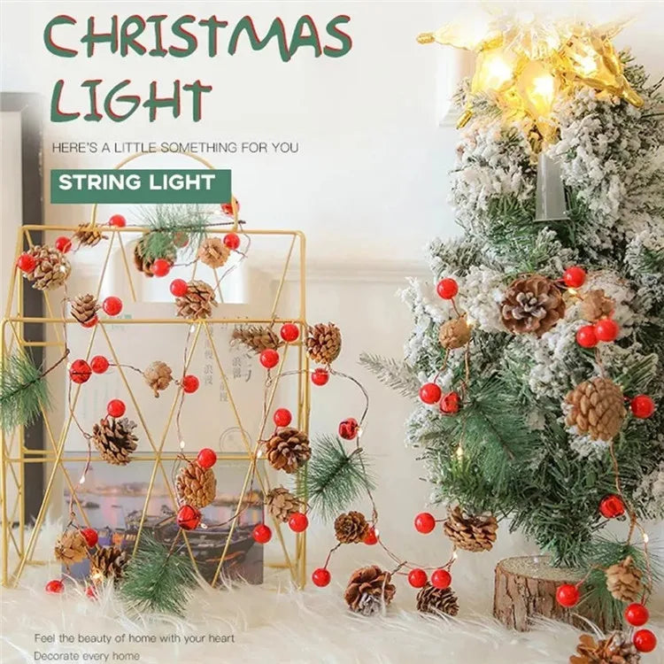 2M 20Leds Garland With fairy Lights Pine Cone Berries Indoor and Outdoor Christmas Tree Lights Winter Holiday New Year Decor