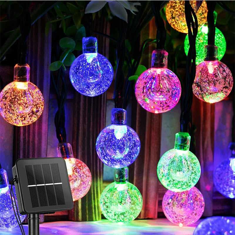 Outdoor Solar String Lights 50LED Crystal Globe Balls Patio Lights with 8 Modes Waterproof Led fairy Lights for Garden Christmas