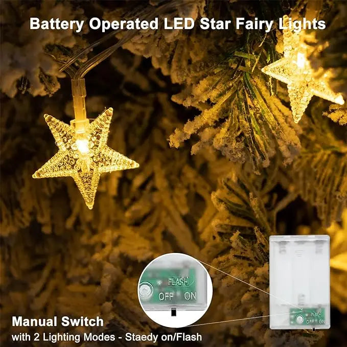 Christmas Star Lights Battery Operated Star Fairy Lights Twinkle String Lights for Outdoor Indoor Bedroom Party Holiday