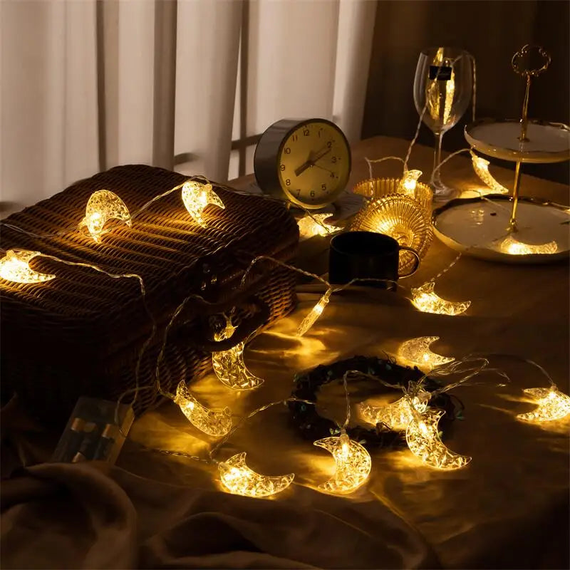 13Ft Ramadan  Moon String Lights  20 LED Fairy Lights Battery Operated with 2 Modes Indoor Twinkle  Eid  Decorations