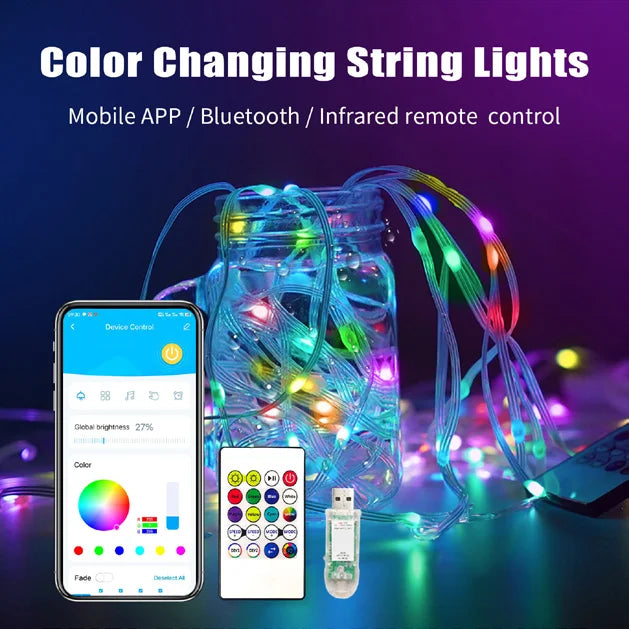 20M/Roll Modern DIY Energy-Saving Fairy Lights Remote App Control Dimmable White Shade USB Powered for Bedroom