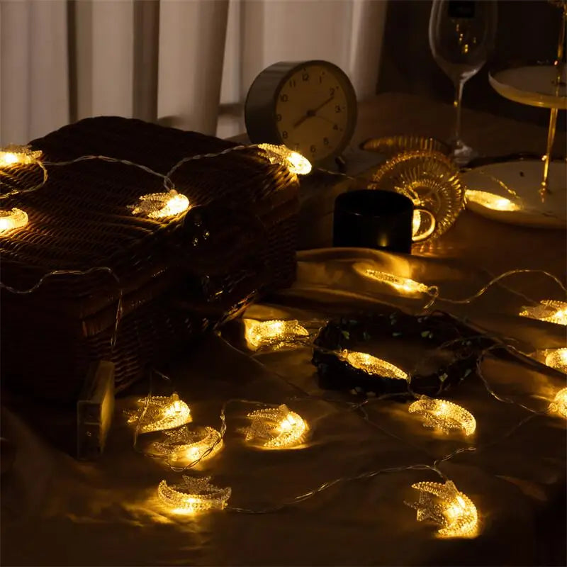 13Ft Ramadan  Star Moon String Lights  20 LED Fairy Lights Battery Operated with 2 Modes Indoor Twinkle  Eid  Decorations