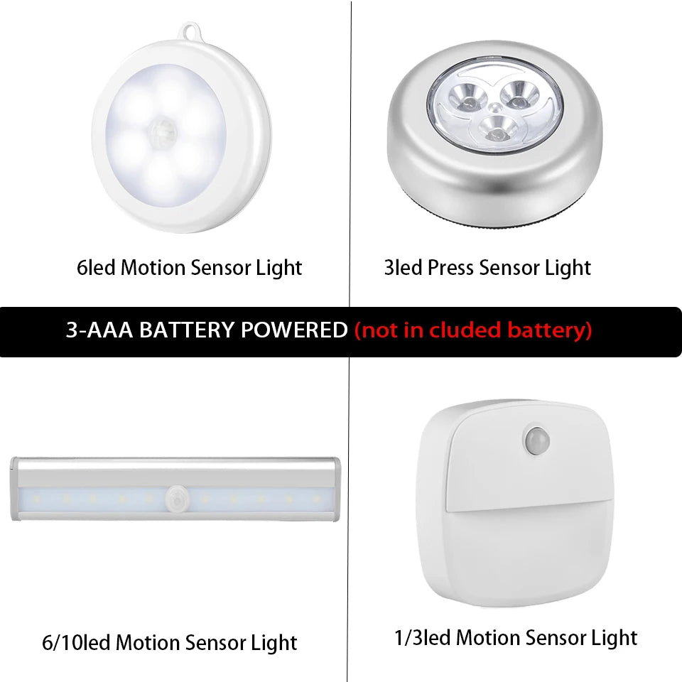Smart Motion Sensor Night Light Battery Operated LED Lamp for Bedside Kids Bedroom Hallway Pathway Toilet - Automatic Lighting