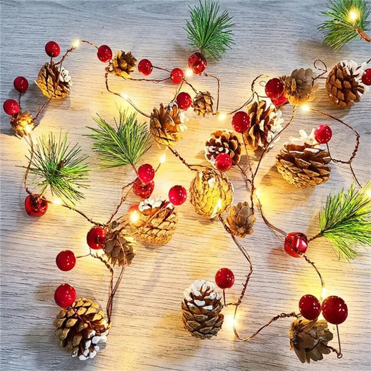 Battery Operated Christmas Decorations Outdoor Holiday Patio Lights LED Copper Wire Pine Cone Christmas Holiday Fairy Lights