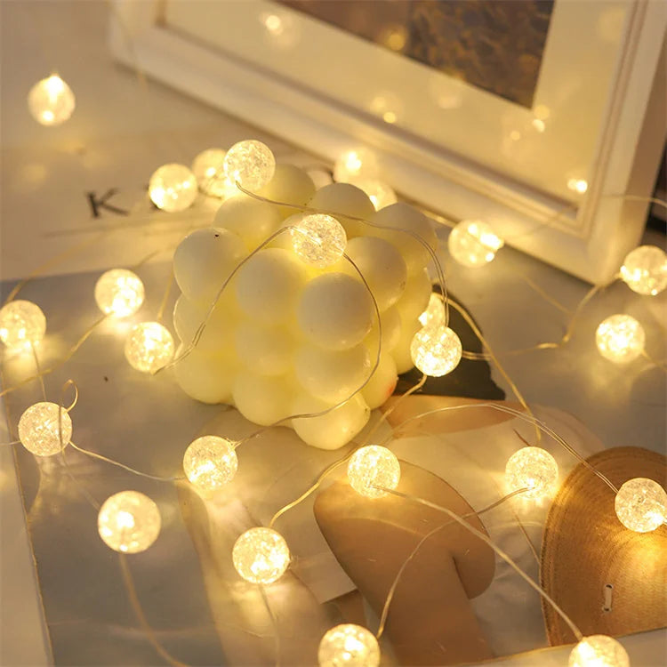 LED Power Cracked Bead Blossom Flower Garland LED String Fairy Lights Crystal Flowers Yard Lamp Wedding Decoration