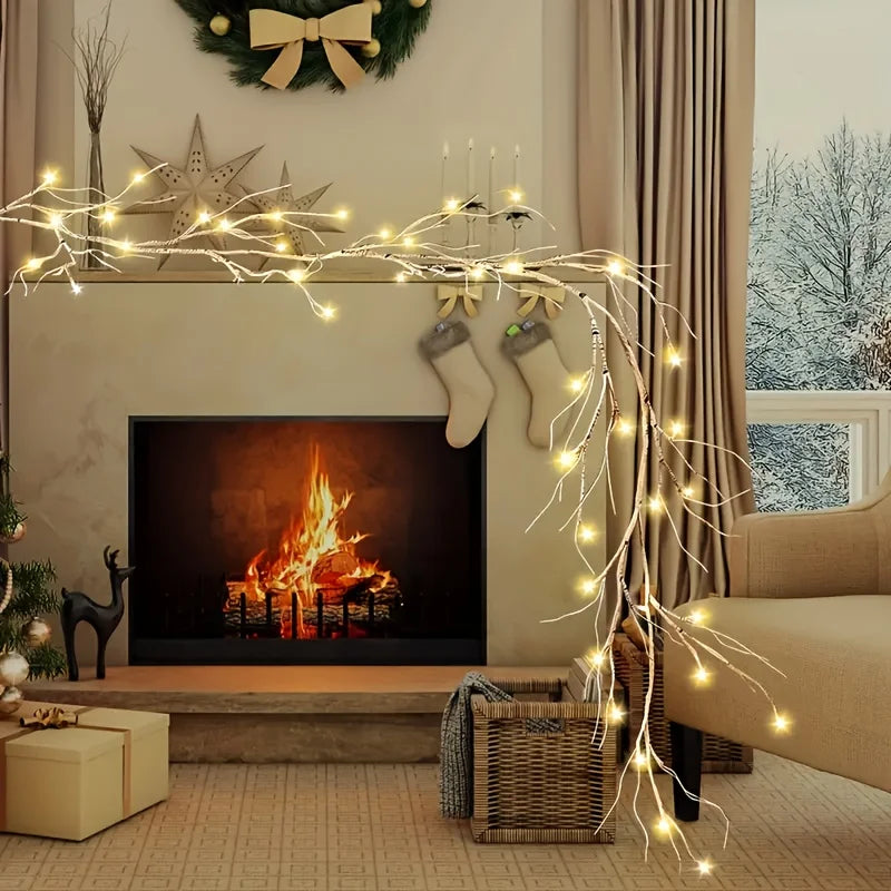 6ft Willow Light Faux Branch Vine Lights with 48 LEDs, Battery Operated with Timer, Fairy Lights for Christmas