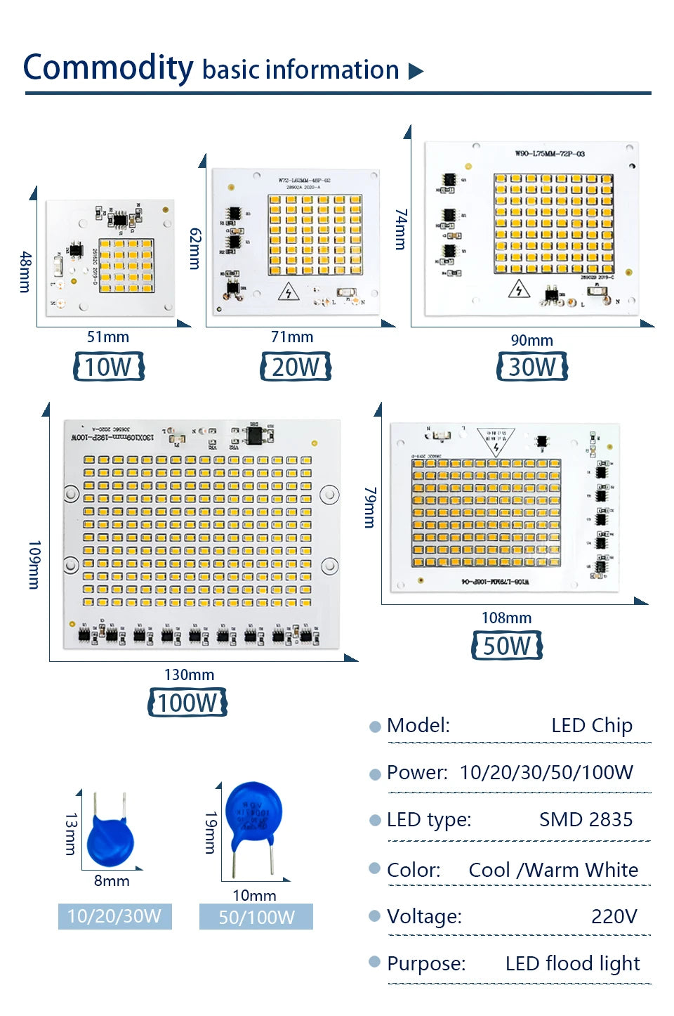 Led Lamp 10W 20W 30W 50W 100W Smart IC Floodlight COB Chip SMD 2835 Outdoor Long Service Time DIY Lighting In AC 220V 230V 240V