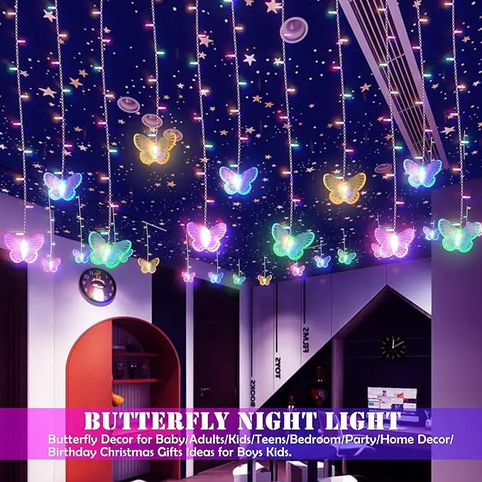 Butterfly Curtain Fairy Lights Twinkle Icicle String Lights Waterproof for Kids Bedroom Indoor Outdoor Christmas Wedding Party