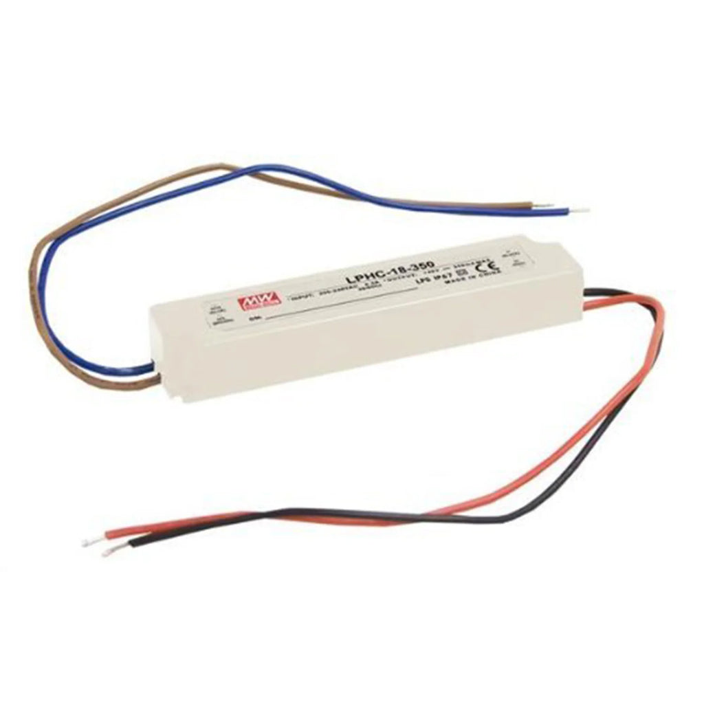 MEAN WELL LPHC-18-350 LED Power Supply, 350mA 16.8W, IP67 Waterproof, 80% Efficient for Outdoor Displays and Smart Home Lighting