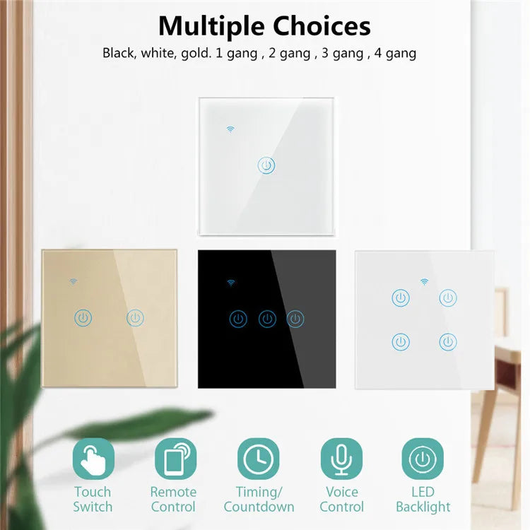 Touch Panel Wall Wifi Smart Home Lighting Timing Switch Voice Control 1 Button Black/Golden/White With APP Alexa Use