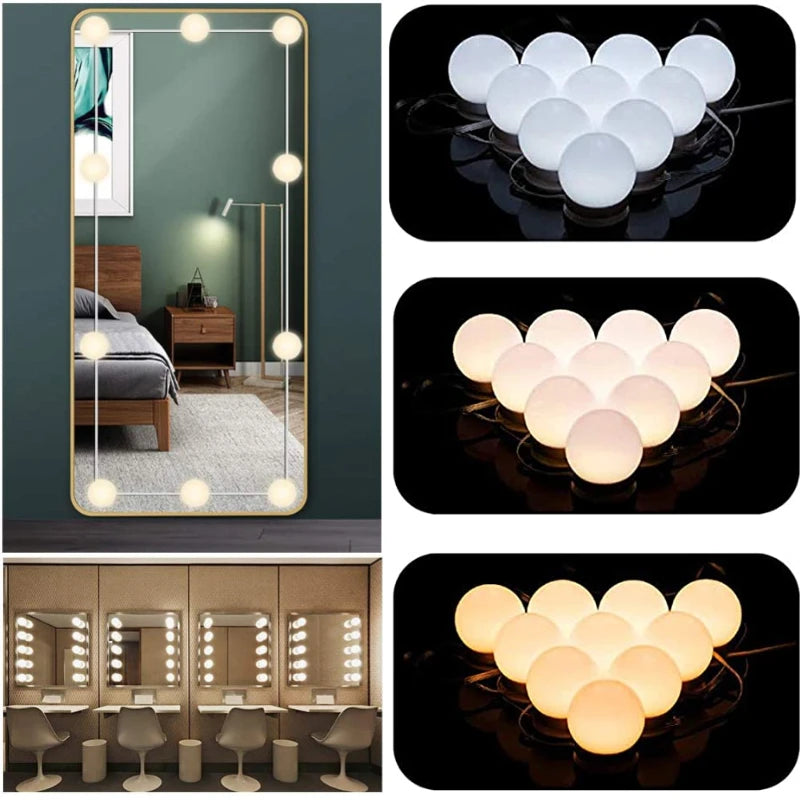 LED Light Makeup Mirror Bulbs Vanity Lights USB 5V Bathroom Dressing Table Lighting Dimmable LED Vanity Light For Mirror Light