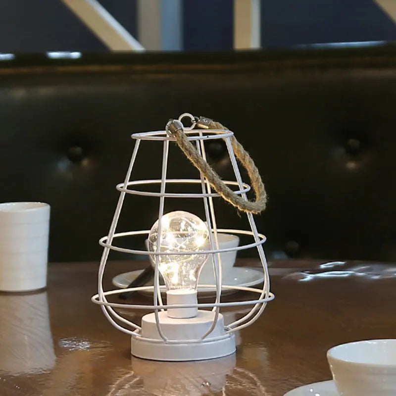 RTS 8.5" Cage Bulb Lantern Bedside Lamp Battery Powered Cordless Accent Light with Warm White Fairy Lights LED Edison Bulb Lamp