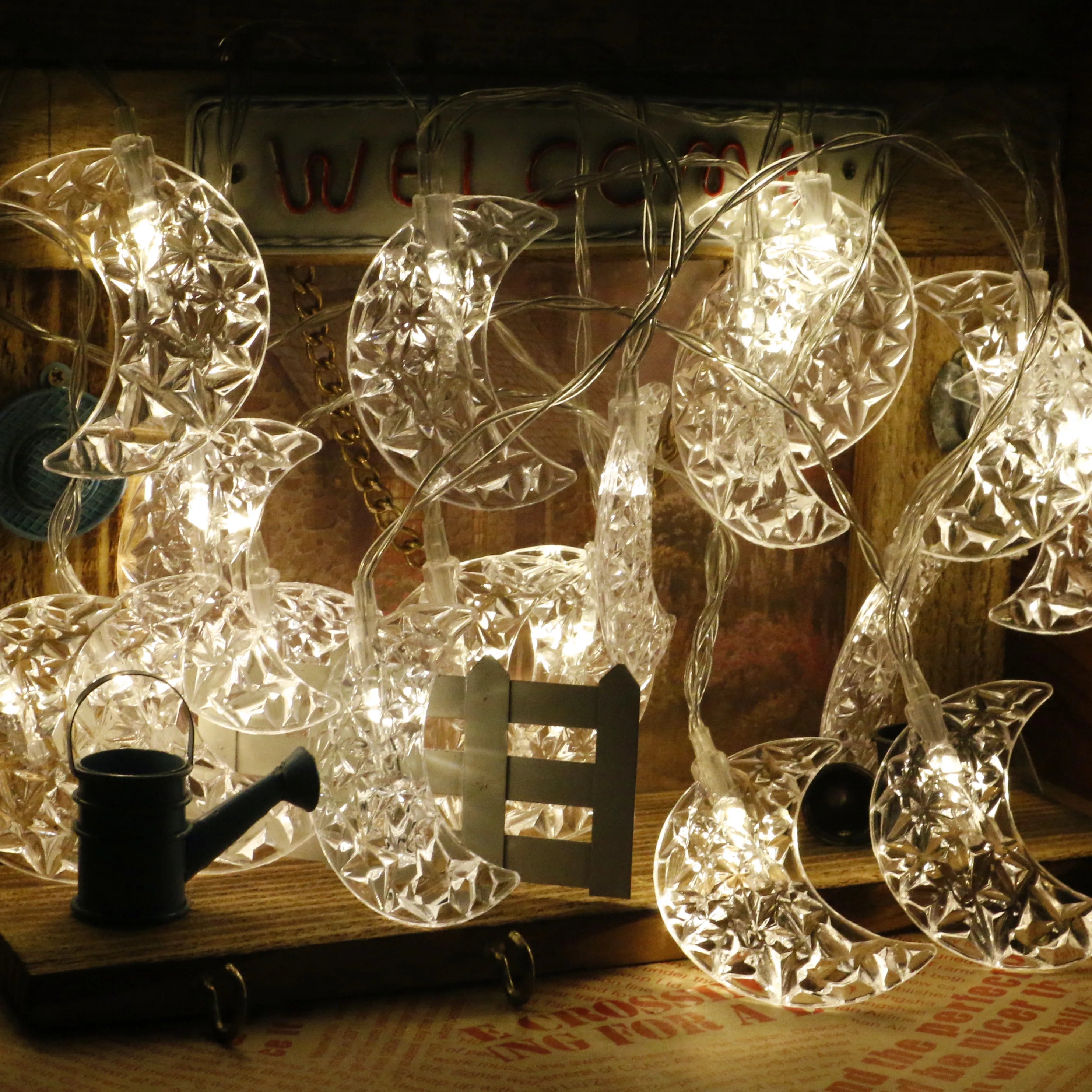 13Ft Ramadan  Moon String Lights  20 LED Fairy Lights Battery Operated with 2 Modes Indoor Twinkle  Eid  Decorations