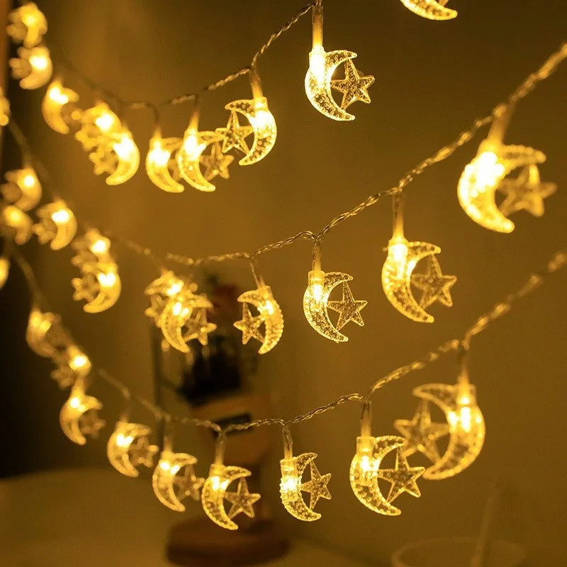 3M 6M 1.5M LED String Lights Ramadan Star Moon Fairy Lights for Christmas Eid Mubarak Decorations IP44 Rated Festive Home Decor