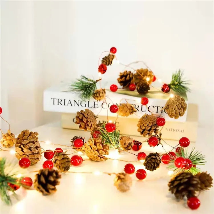 2M 20Leds Garland With fairy Lights Pine Cone Berries Indoor and Outdoor Christmas Tree Lights Winter Holiday New Year Decor