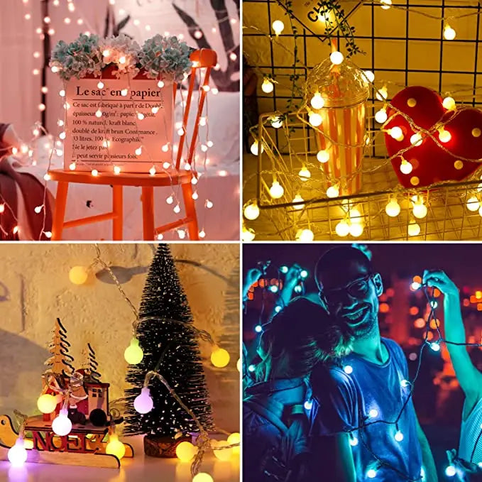 Solar String Lights Outdoor Waterproof White Ball with 8 Lighting Modes for Garden Wedding Party Patio Holiday Decor