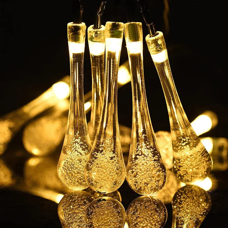 Solar String Lights Outdoor Waterproof Water Drop with 8 Lighting Modes for Garden Wedding Party Patio Holiday Decor