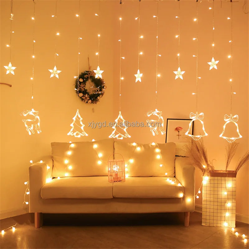 3.5M LED Christmas Curtain Lights String 220V EU Plug Home Indoor Decor Fairy Lights 8 Mode Xmas Garland Lamp for Wedding Party