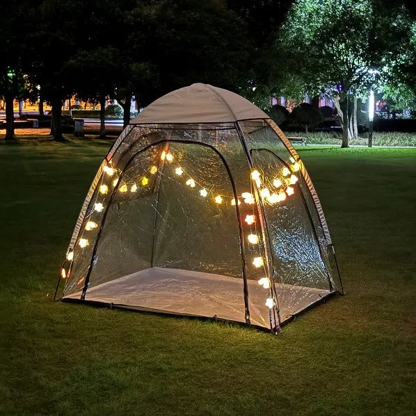 Transparent PVC Tent with Fairy Lights for Outdoor Camping, PVC Bubble Tent with Romantic Night Lights, Winter Clear PVC Tent