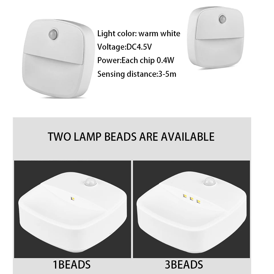 Smart Motion Sensor Night Light Battery Operated LED Lamp for Bedside Kids Bedroom Hallway Pathway Toilet - Automatic Lighting