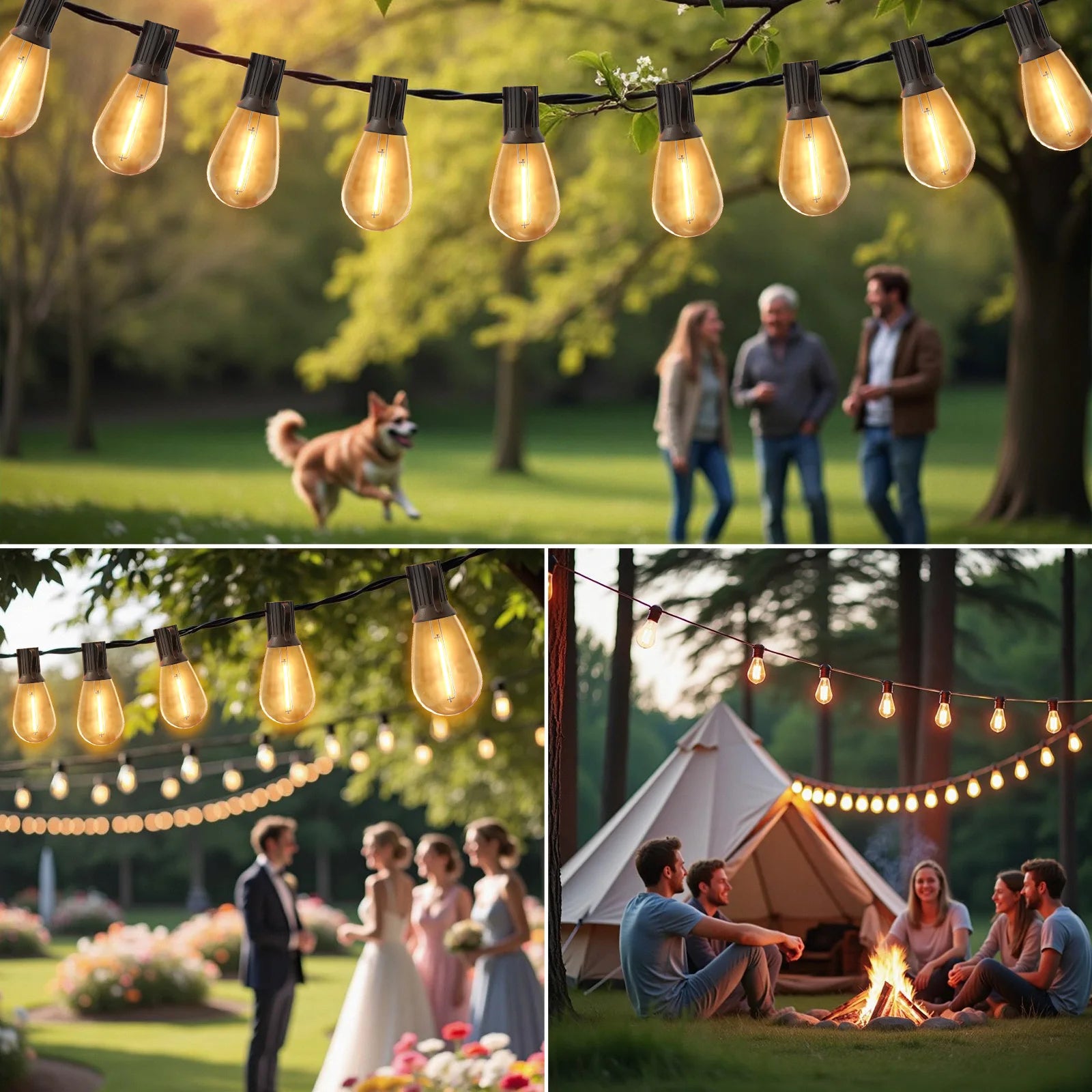 S14 100ft Solar String Lights Waterproof Outdoor Garden Patio Backyard 50 Bulbs 2700K Warm White Energy-Saving