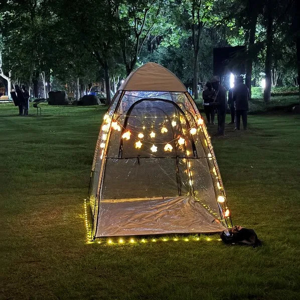 Transparent PVC Tent with Fairy Lights for Outdoor Camping, PVC Bubble Tent with Romantic Night Lights, Winter Clear PVC Tent