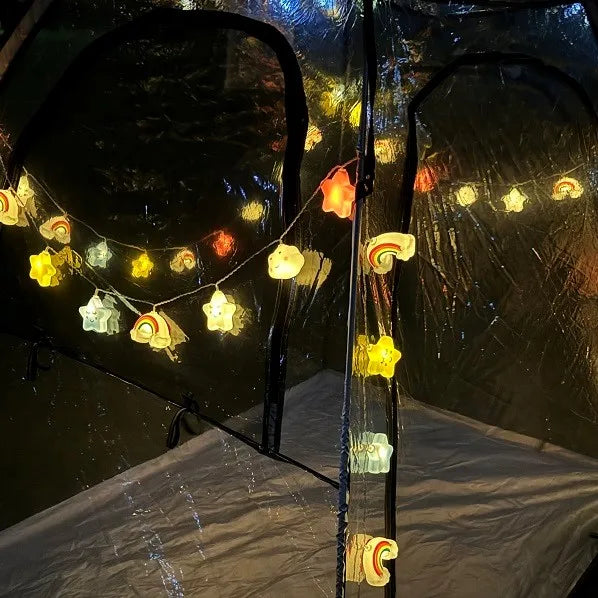 Transparent PVC Tent with Fairy Lights for Outdoor Camping, PVC Bubble Tent with Romantic Night Lights, Winter Clear PVC Tent