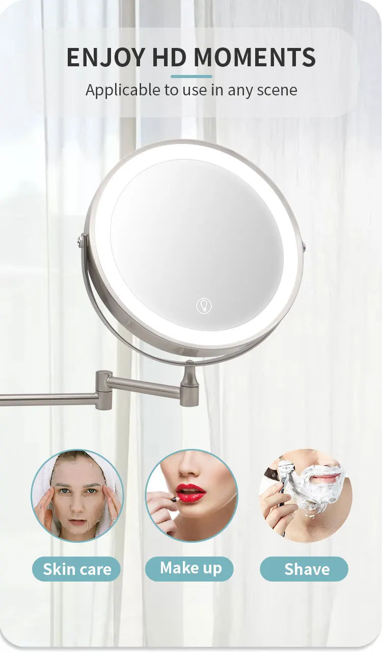 8 Inch Wall Mounted Bathroom Mirror Adjustable LED Makeup Mirror 10X Magnifying Touch Vanity Cosmetic Mirrors with Light