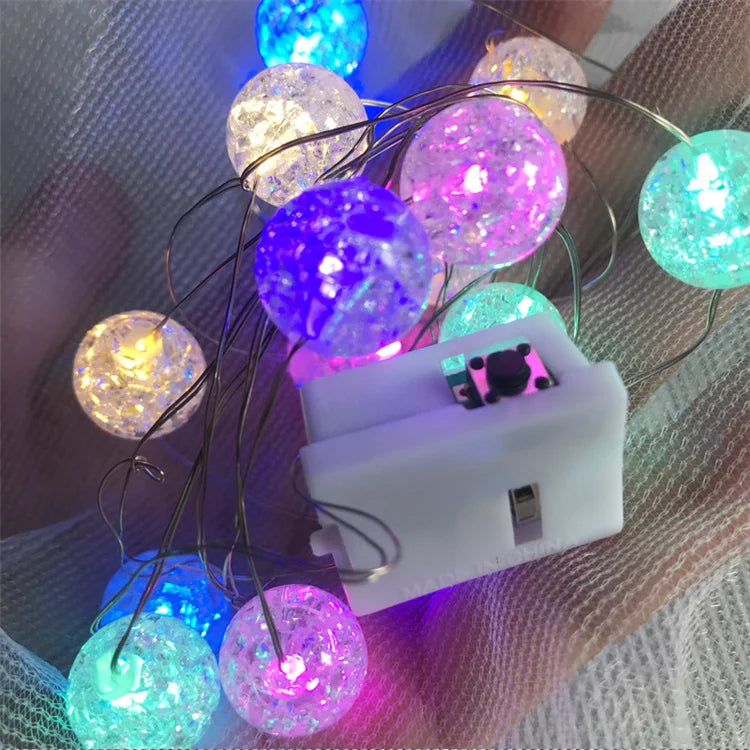 LED Power Cracked Bead Blossom Flower Garland LED String Fairy Lights Crystal Flowers Yard Lamp Wedding Decoration