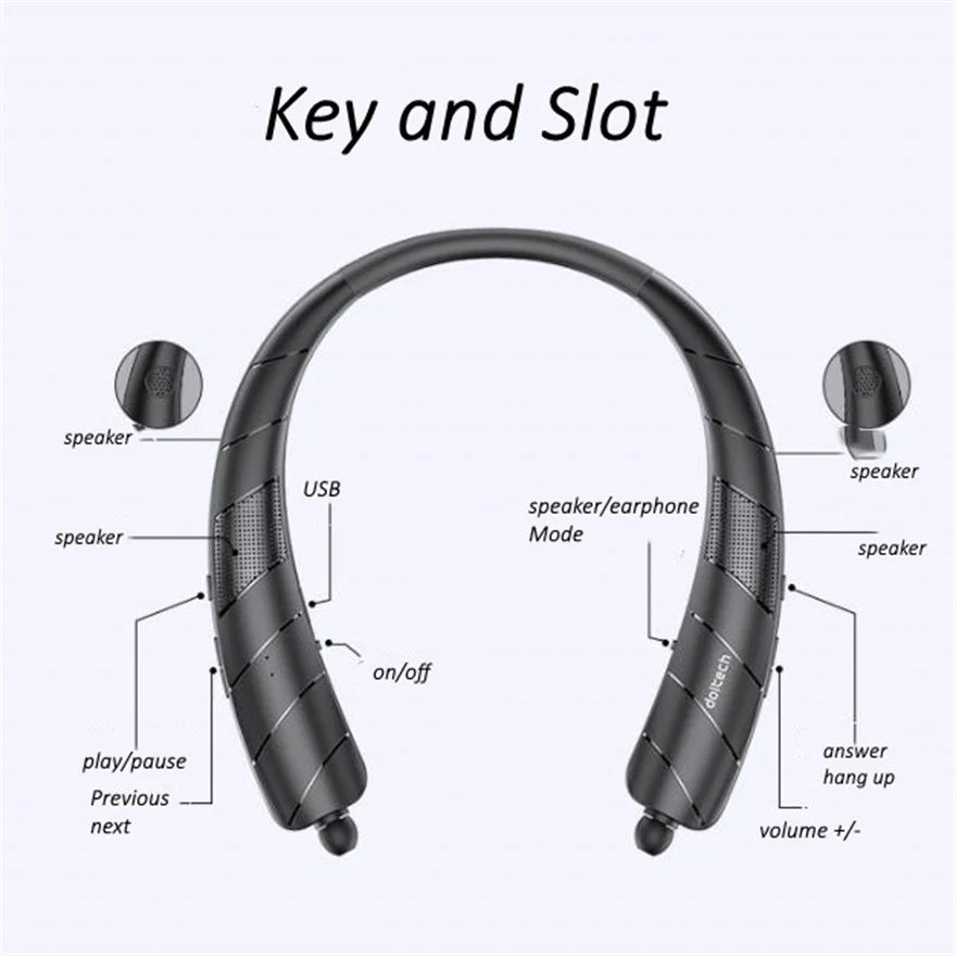 Neckand Bluetooth Earphones Speaker 2 in 1 Smart Column Surround Stereo Wireless Music Soundbar Portable Waterproof Long Working