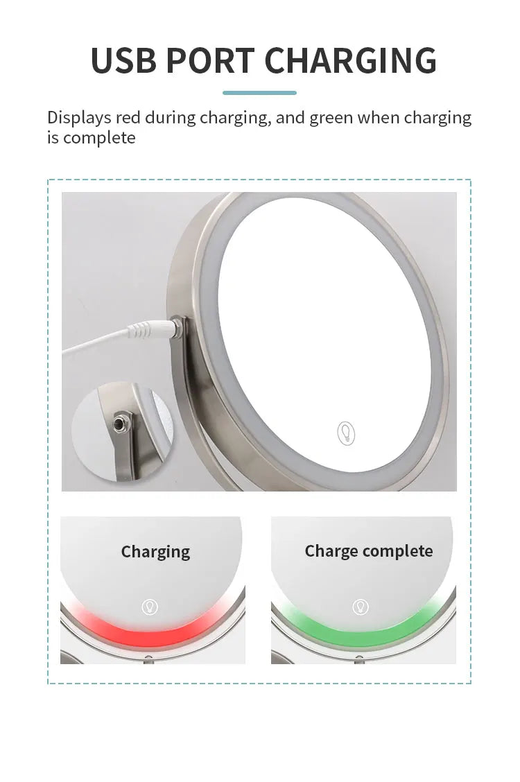 8 Inch Wall Mounted Bathroom Mirror Adjustable LED Makeup Mirror 10X Magnifying Touch Vanity Cosmetic Mirrors with Light