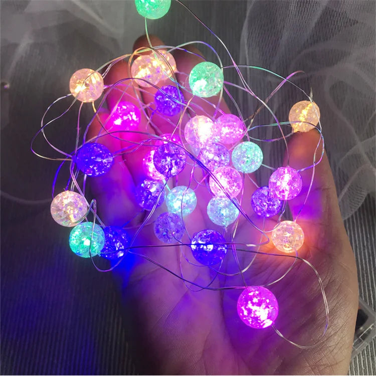 LED Power Cracked Bead Blossom Flower Garland LED String Fairy Lights Crystal Flowers Yard Lamp Wedding Decoration