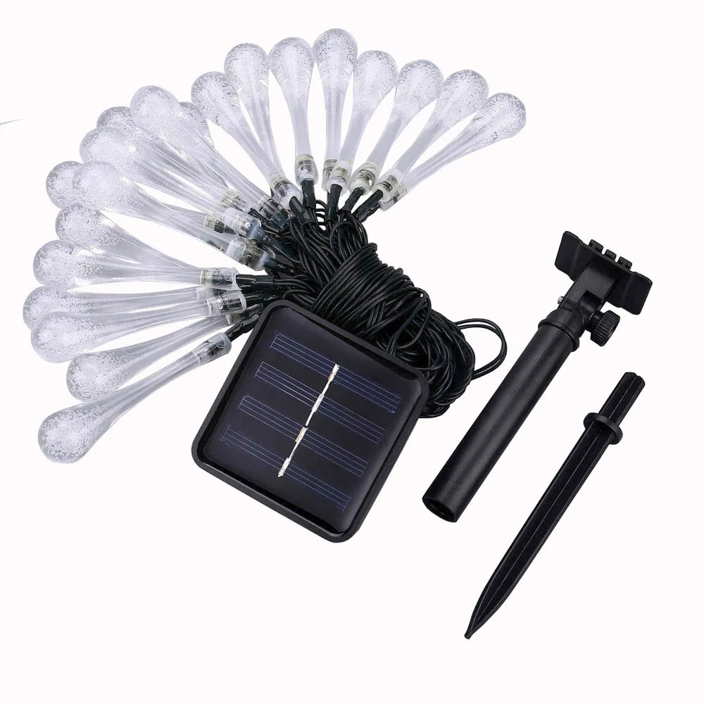Solar String Lights Outdoor Waterproof Water Drop with 8 Lighting Modes for Garden Wedding Party Patio Holiday Decor