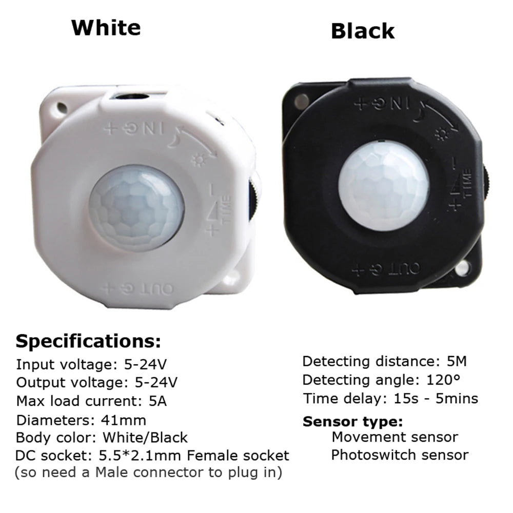 Motion Sensor Light Switch DC 5V 12V 24V Movement Automatic Infrared 12V Sensor Motion Adjustable Timer Detector LED PIR Switch