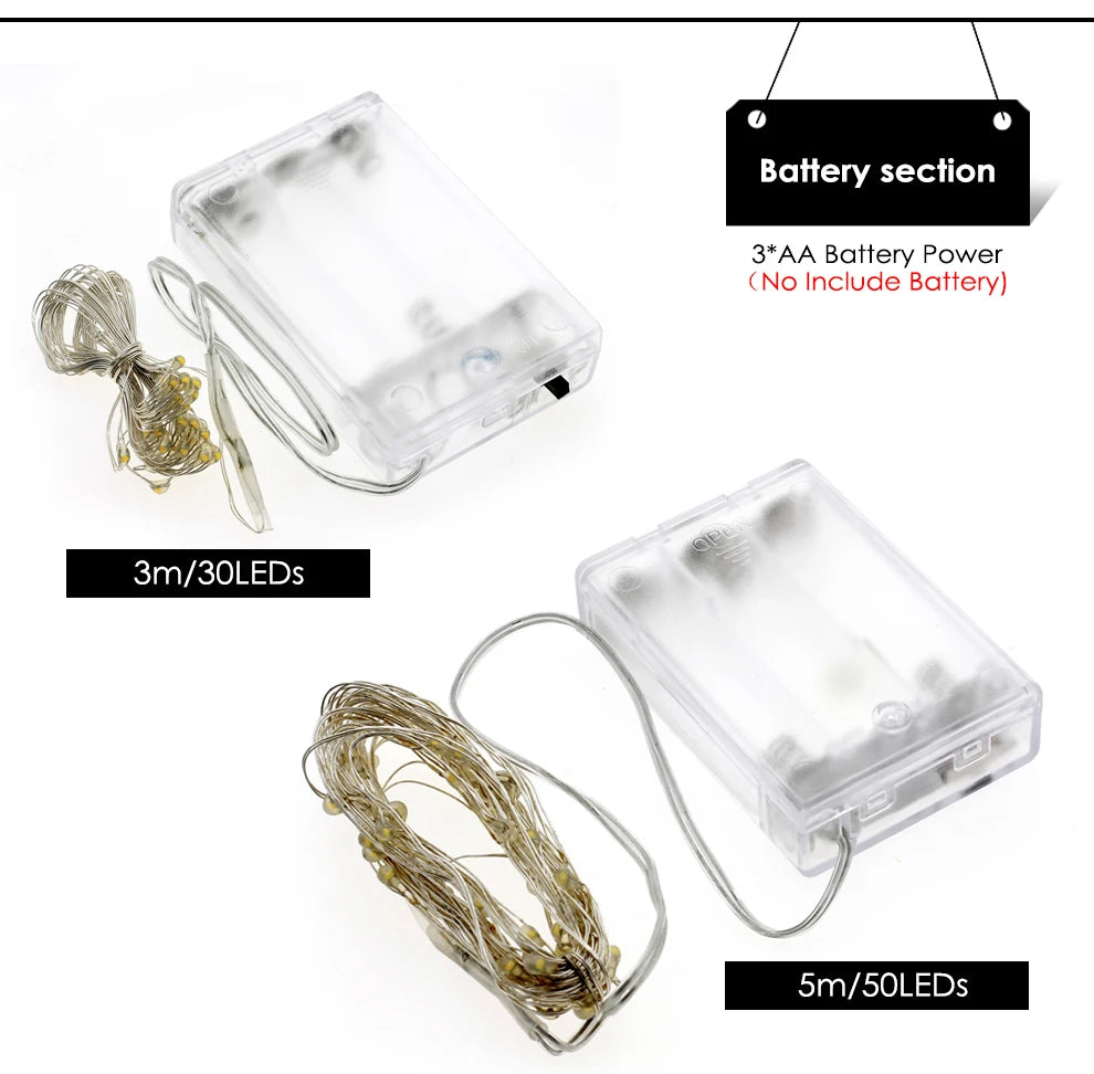 1m 10 LED 2AA Battery Operated Christmas Copper Wire String Fairy Lights