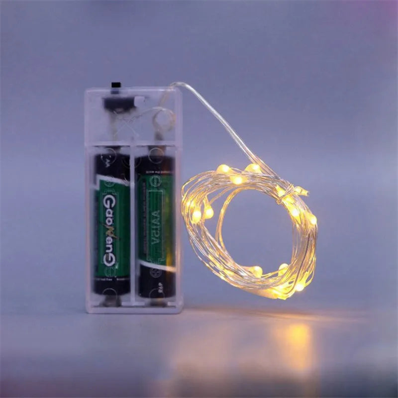 1m 10 LED 2AA Battery Operated Christmas Copper Wire String Fairy Lights