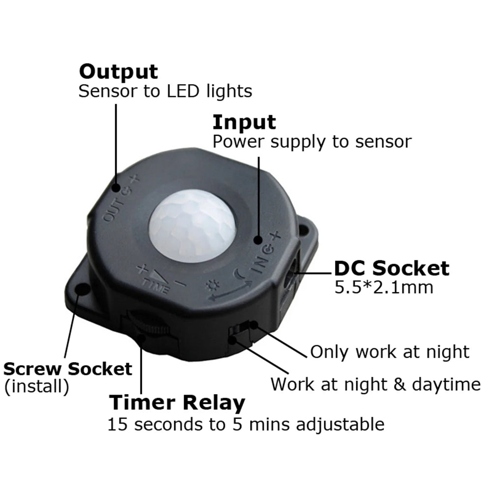 Motion Sensor Light Switch DC 5V 12V 24V Movement Automatic Infrared 12V Sensor Motion Adjustable Timer Detector LED PIR Switch