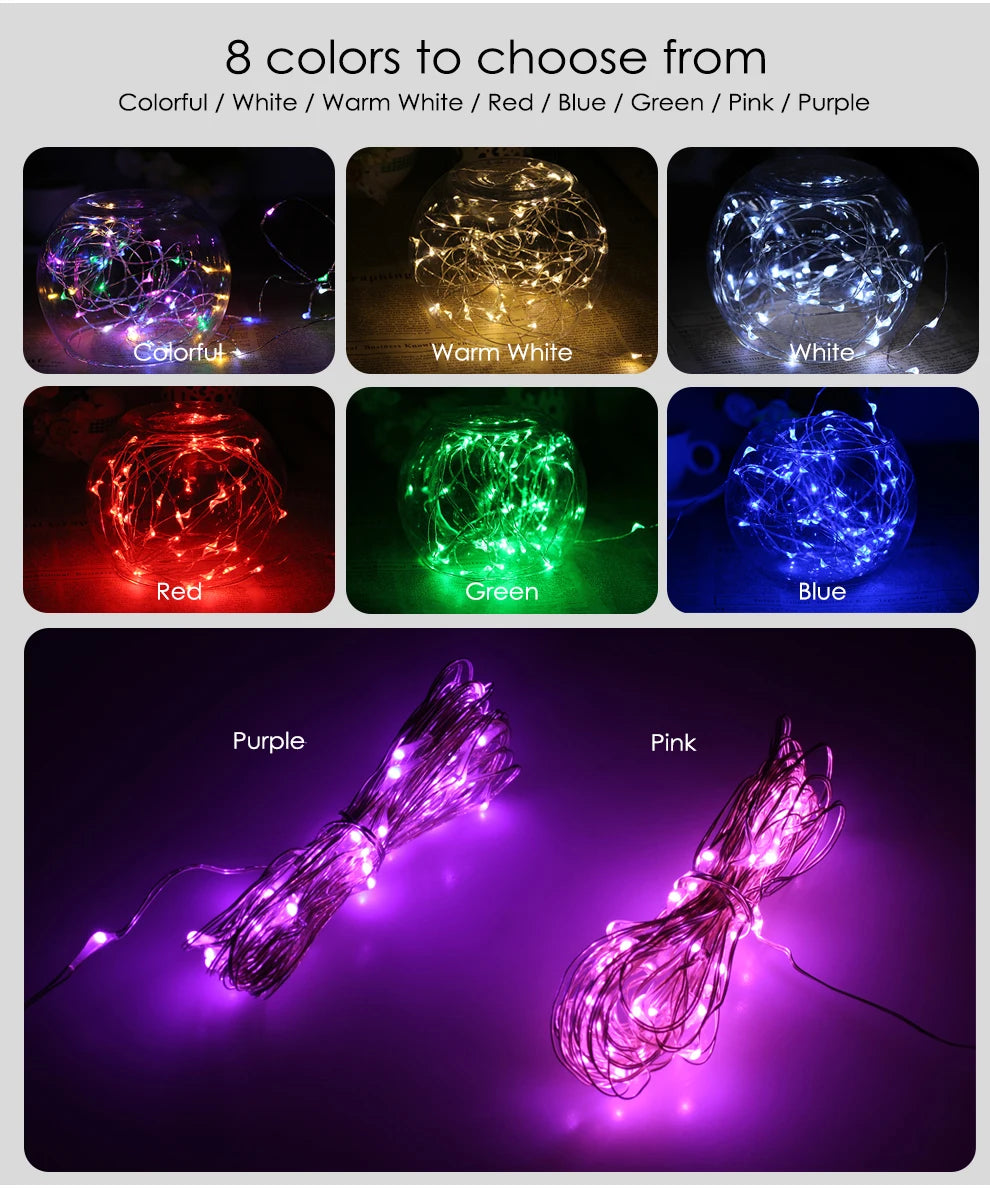1m 10 LED 2AA Battery Operated Christmas Copper Wire String Fairy Lights