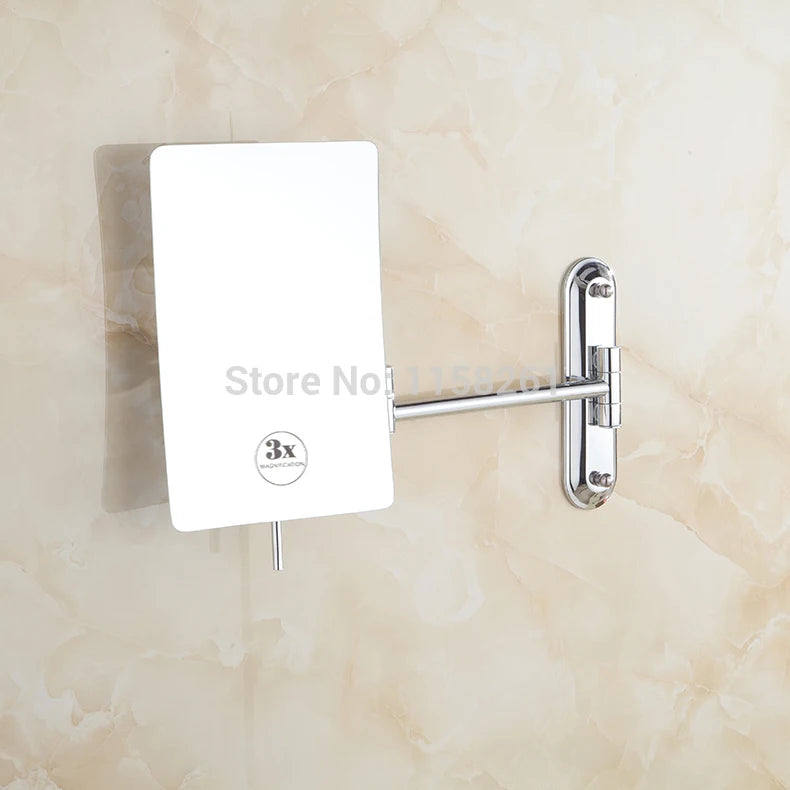 8 Inch Bath Mirrors 3X Magnifying Mirrors Wall Wounted Cosmetic Makeup Mirror Brass Chrome Square Beauty Folding Bathroom Mirror