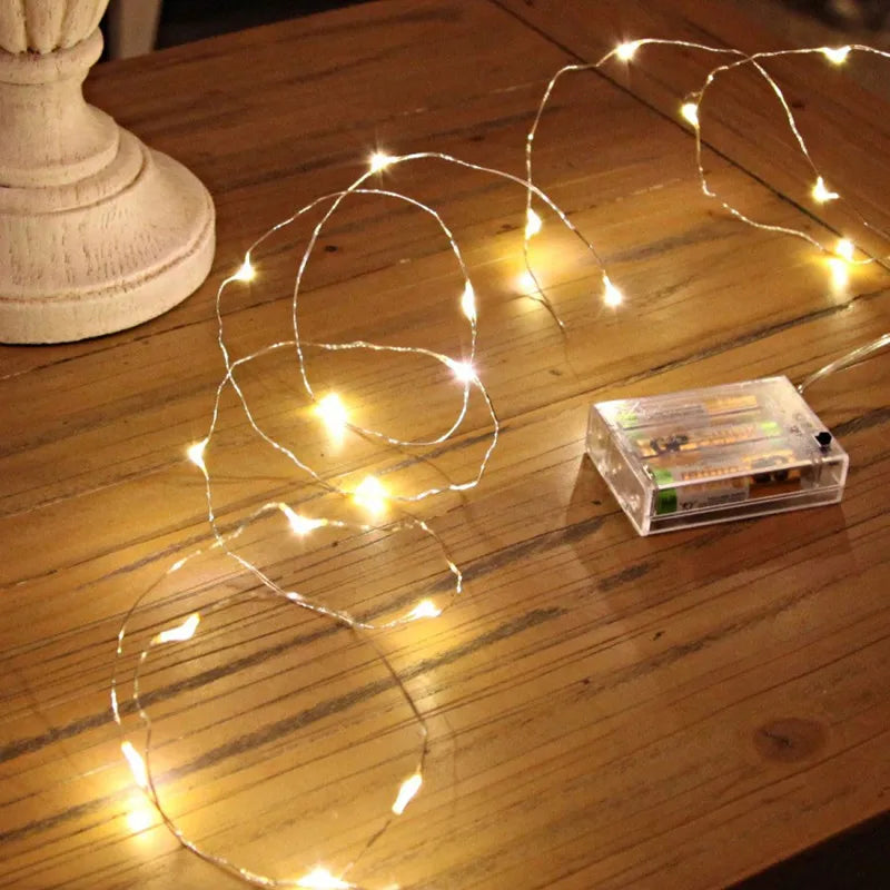 1m 10 LED 2AA Battery Operated Christmas Copper Wire String Fairy Lights