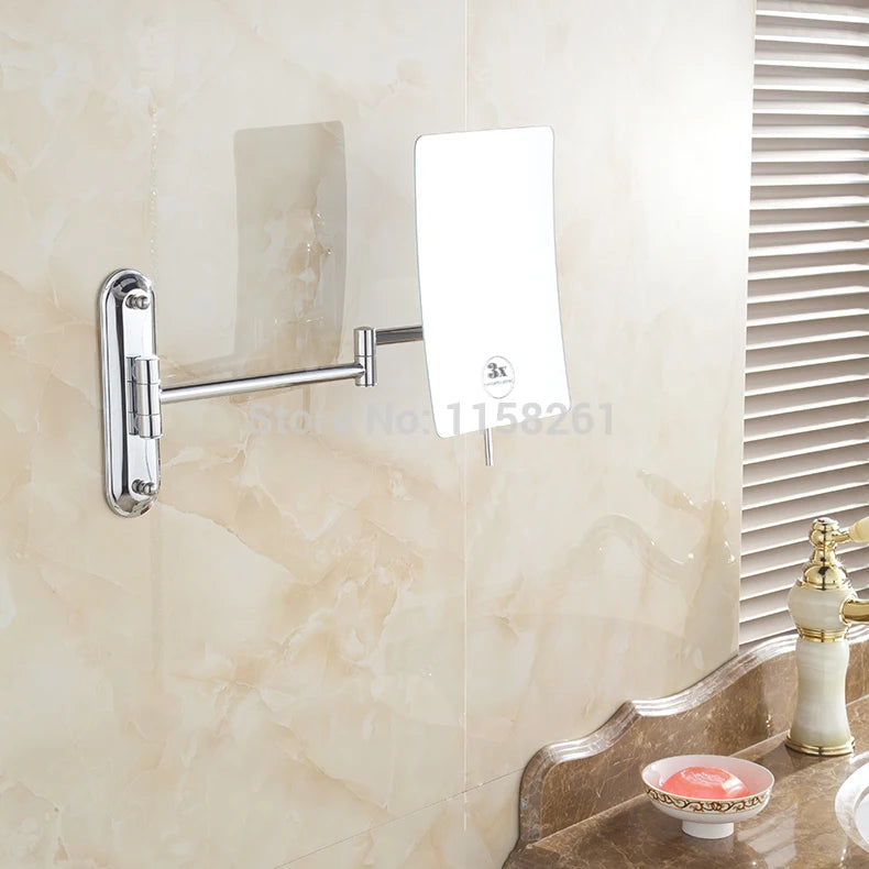8 Inch Bath Mirrors 3X Magnifying Mirrors Wall Wounted Cosmetic Makeup Mirror Brass Chrome Square Beauty Folding Bathroom Mirror